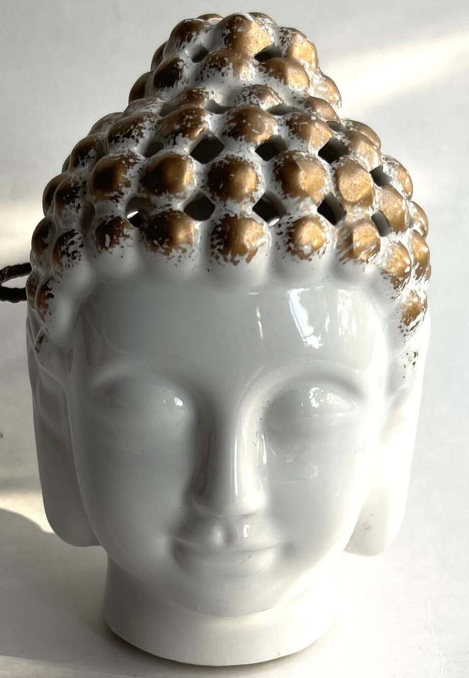 Ceramic Buddha Head Lantern Candle Holder Gold and White